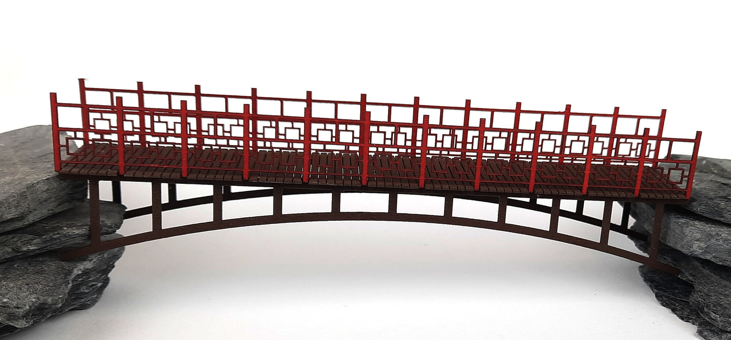 Holz-Bausatz für eine filigrane Fußgängerbrücke, Maßstab 1:87