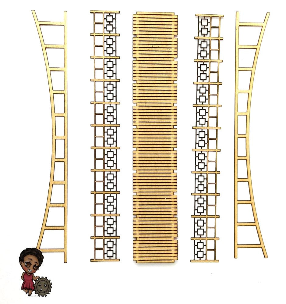 Holz-Bausatz für eine filigrane Fußgängerbrücke, Maßstab 1:87