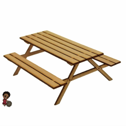 Ein Lasercut Bausatz für eine Picknick-Garnitur passend für das Diorama, die Modelleisenbahn und weitere Miniaturwelten.