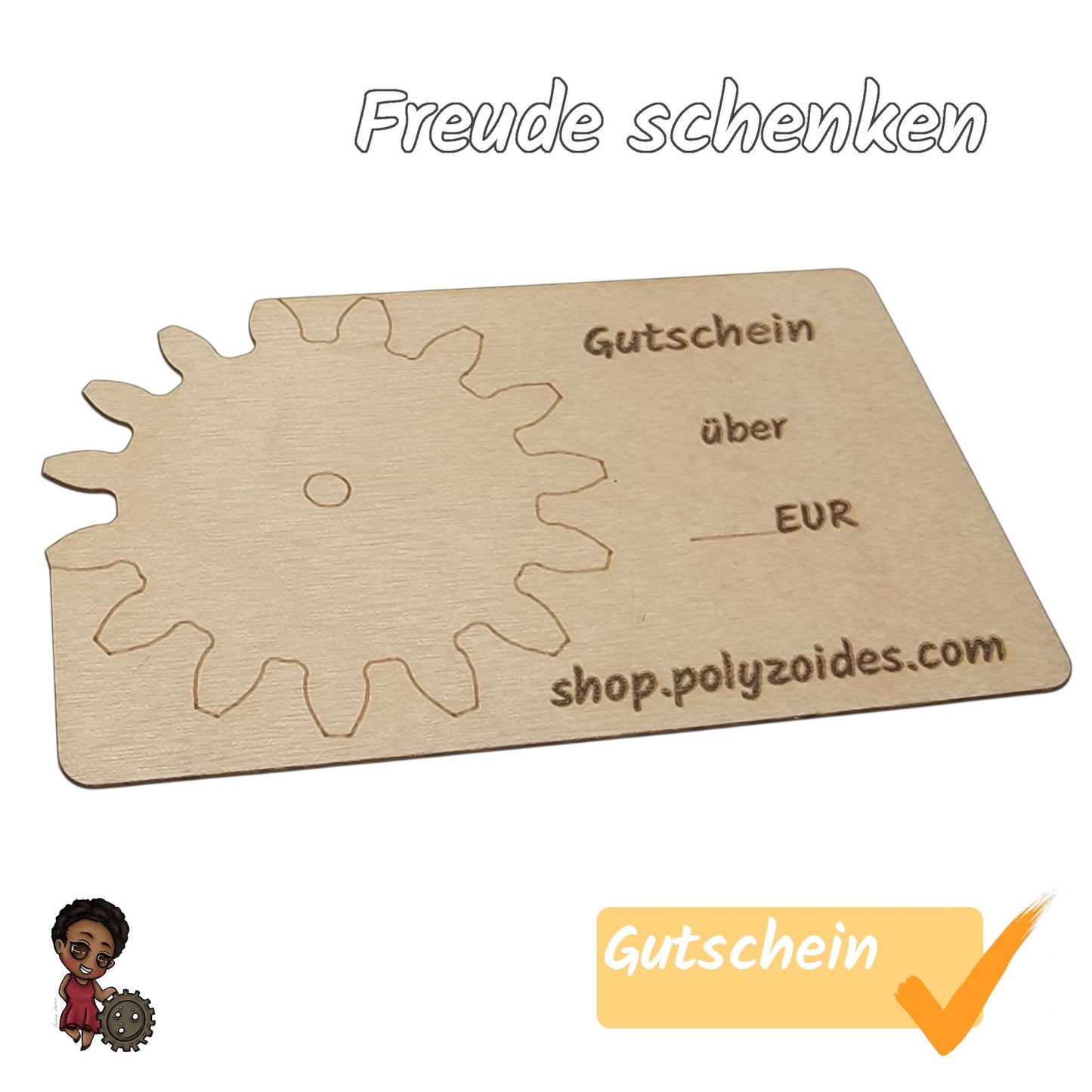 Freude schenken mit dem BewegtBauen Gutschein. Gutschein-Karte aus Holz.