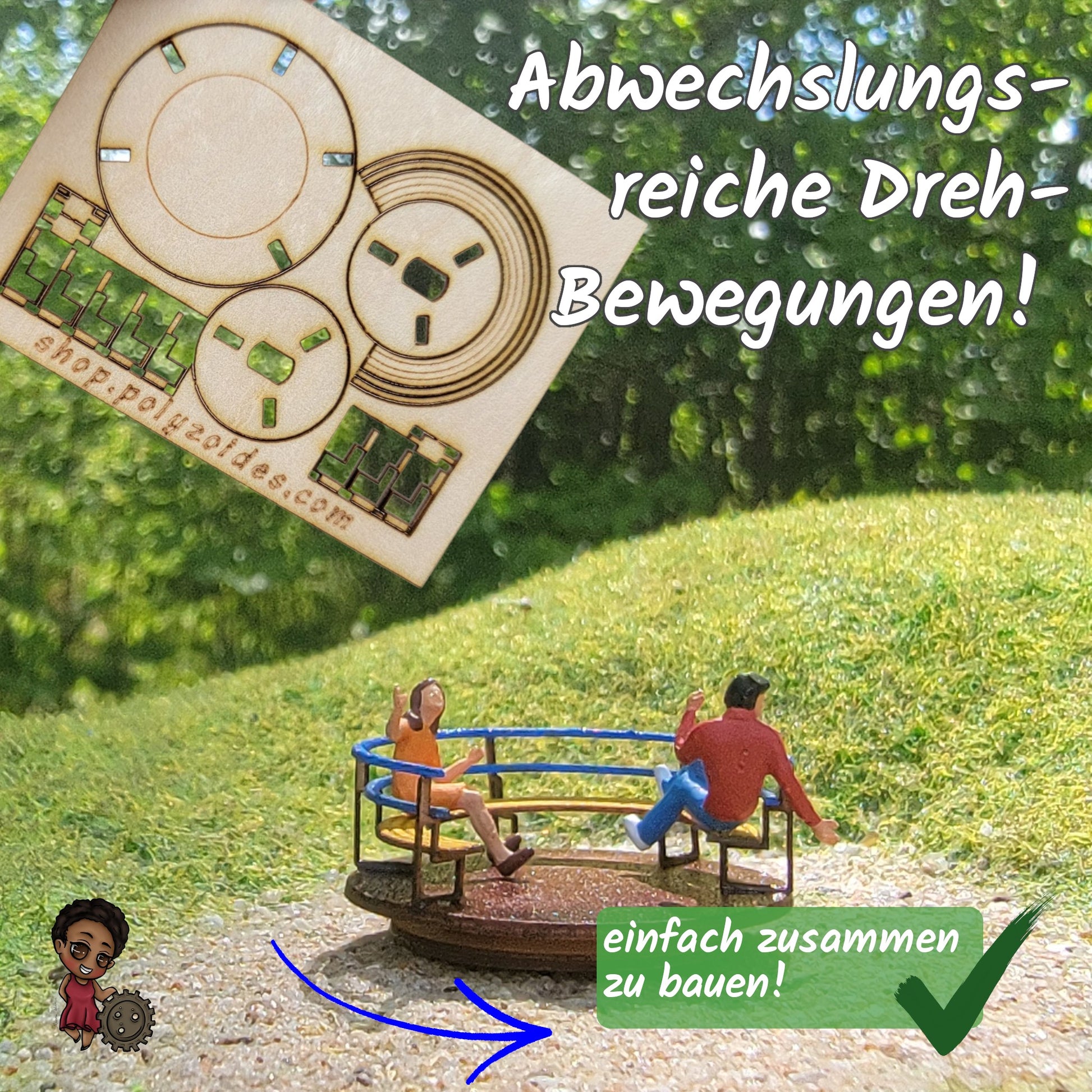 Karussell für das Diorama, die Modelleisenbahnanlage - inkl. Sketch für den Arduino und Videoanleitung für den Zusammenbau mit awechslungsreichen Drehbewegungen.