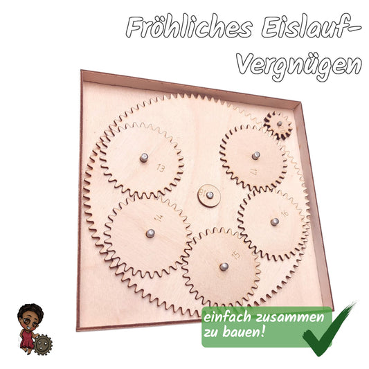 Ein BewegtBauen Lasercut Bausatz, der beispielsweise Eisläufer in einem Modell zum Leben werweckt. Für eine faszinierende belebte Miniaturwelt.
